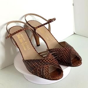 Bruno Magli - Genuine Snakeskin Open Toe High Heeled Sandals - Brown -Italy-9 AA
